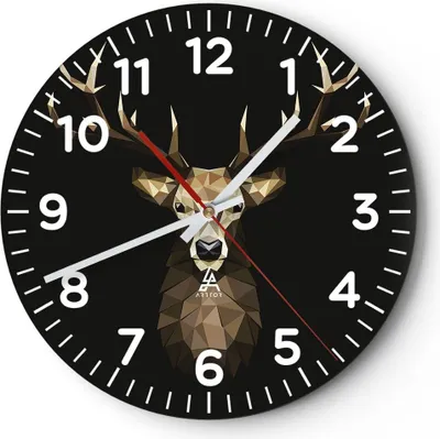 Produktbild von Wanduhr - Rund - Glasuhr - Geometrisch Hirsch Modern - 40x40cm - Schleichendes Uhrwerk - Lautlos - zum Aufhängen bereit - Dekoration Modern - Wanddekoration aus Glas - C4AR40x40-4215
