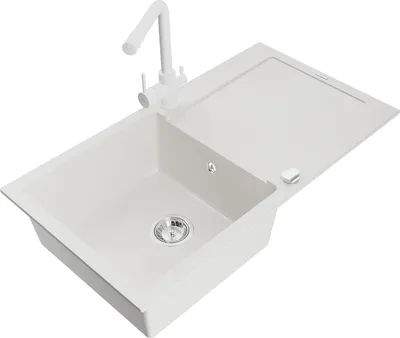 Produktbild von Mexen Leo 1 Becken-Granitspüle mit Abtropffläche und Mischbatterie Duero, Weiß - 6501-20-671600-20