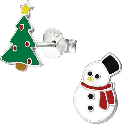 Produktbild von Weihnachtsohrringe: Silber Ohrstecker „Tannenbaum und Schneemann“ für Damen und Kinder