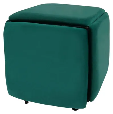 Produktbild von Samt Multifunktionaler Sofa-Hocker/Pouf - 5‑in‑1 - Stapelbar - Hochresilienter Schaumstoff - 46×46×48 cm - Grün