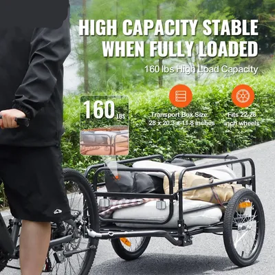 Image de Remorque pour vélo - Remorques pour vélo - Remorque pour enfants - Remorque pour bagages - 160 lbs - Pliable