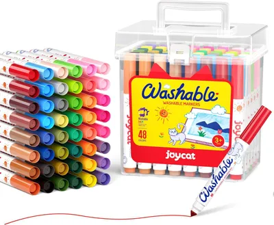 Image de 48 crayons effaçables à base de feutre pour enfants, à pointe large, avec étui
