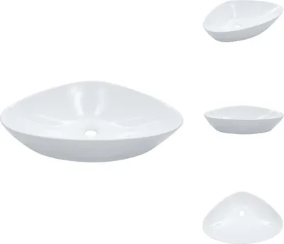 A collage of four images of a white ceramic sink, showing different angles and perspectives.