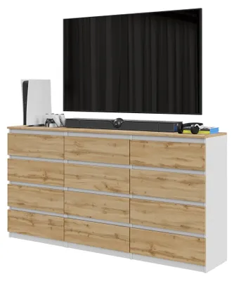 Immagine prodotto di Set di comodini bianchi opachi / effetto legno "Wotan" con 12 cassetti (8+4) – Grande set di mobili contenitori per camera da letto e soggiorno – GABRIEL