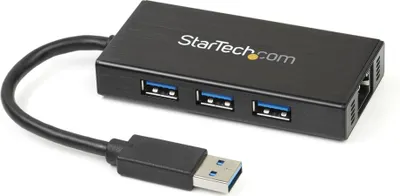 Immagine prodotto di StarTech.com Hub USB 3.0 (5Gbps) a 3 porte portatile con NIC Gigabit Ethernet - In alluminio con cavo integrato