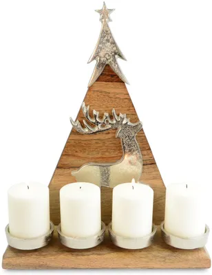 Produktbild von Riffelmacher Kerzenleuchter Weihnachtsbaum mit Hirsch 31 x 37cm 70326 | Natur / Silber