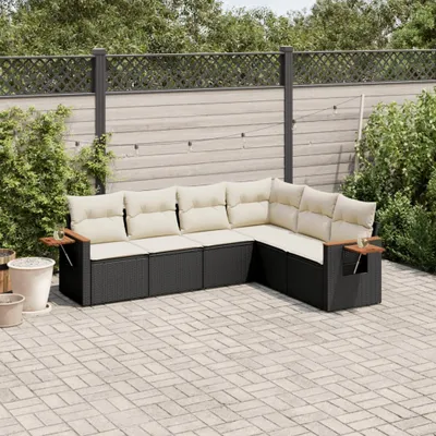 Produktbild von 6-tlg. Garten-Sofagarnitur - mit Kissen Schwarz Poly Rattan - Gartenmöbelset 3259242