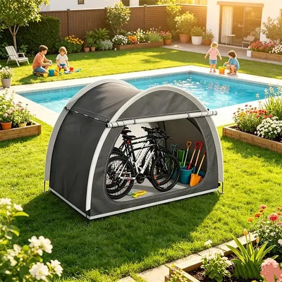 Immagine prodotto di Elzusha - Tenda impermeabile per il deposito di biciclette, adatta per l'uso esterno e con spazio per 2 biciclette