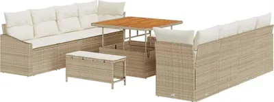 Image de Ensemble de salon de jardin vidaXL, 11 pièces, 10 places, beige et crème