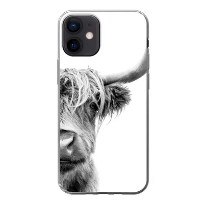 Produktbild von MuchoWow® Handyhülle Schutzhülle Hülle für iPhone 12 Schottischer Highlander - Tiere - Schwarz - Weiß Silikon Softcase Handy Hülle - Schutzhülle