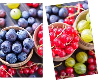 Produktbild von Spritzschutz Herdabdeckplatte Schneidebrett aus Glas Beeren im Körbchen 2-Teilig (60x52cm)