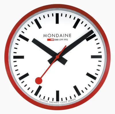 Produktbild von Mondaine A990.CLOCK.11SBC, Wand, Quarzuhr, Kreis, Rot, Weiß, Metall, Metall
