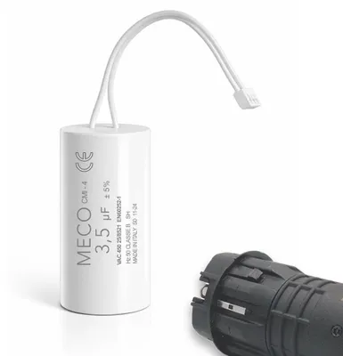 Kondensator 3,5 µF für Rollladenmotoren, 450 V, 2 Drähte, Stecker