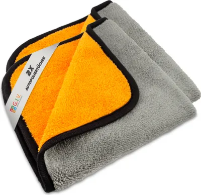 Produktbild von UltraDry Autopolitur & Reinigungstuch, 500 gsm, 40x40 cm, orange/ anthrazit, 2 Stück, satinierter Rand, KFZ, Glasreinigung, Badreinigung