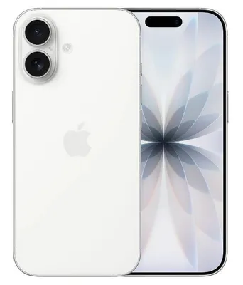 A white iPhone is shown from the back and front, with the screen displaying a floral pattern.