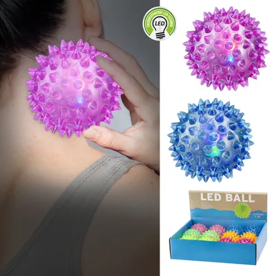 Produktbild von LED Massageball 12er Set 6 Farben Ø5,5cm Gummi blinkender Noppenball Fazienball Igelball Spielball