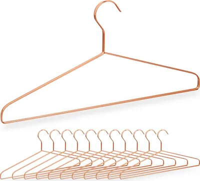 Zdjęcie produktu dla 24 wieszaki na koszule, kurtki i spodnie, zajmujące mało miejsca, metalowe, druciane, szerokość 42 cm, eleganckie wieszaki, kolor miedziany