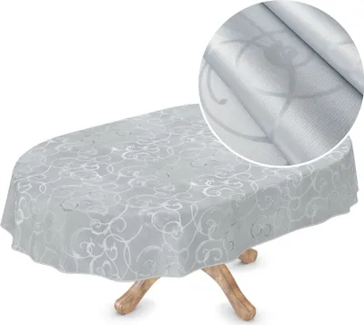 Produktbild von Tischdecke Wachstuch Premium Ornamente Grau Robust Wasserabweisend Oval Breite 155 cm Länge 240 cm