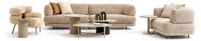 Productafbeelding van Beige: 2 x bank, 2 x fauteuil, 2 x bijzettafels in modern design