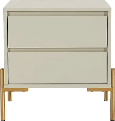 Produktbild von Nachttisch mit 2 Schubladen - MDF und Metall - Beige und Gold - KORASA by Pascal Morabito