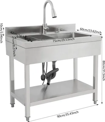 Produktbild von Waschbecken für Hauswirtschaftsraum - Freistehende Spüle - 55x36 cm - Mit Armatur - Edelstahl - Rechteckig - Einzelbecken - Silber