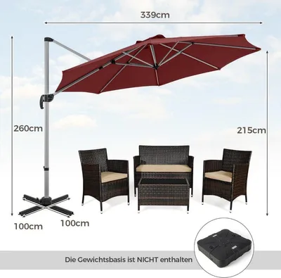 Produktbild von Ø 330 cm Sonnenschirm mit Kurbel & UPF 50+ & 360° Drehbarer Ampelschirm Gartenschirm Rot
