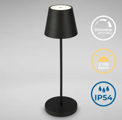 Produktbild von Tischlampe - 2,6W, 240lm, kabellos, led, dimmbar, warmweiß, schwarz