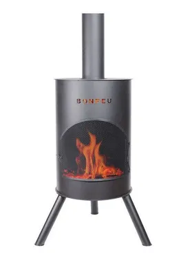 Produktbild von BonFeu BonTon 50 Schwarz - Terrassenofen - Feuerstelle mit Funkenschutz für entspannte Abende  - Feuersäule Outdoor - Terrassenkamin mit Grillrost - Gartenofen aus hochwertigem Cortenstahl - L 50 x B 50 x H 172 cm