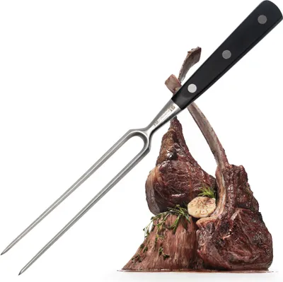 Produktbild von FMprofessional Fleischgabel, Tranchiergabel mit geschmiedetem Funktionsteil aus hochwertigem Edelstahl, robuste Grillgabel (Farbe: Schwarz/Silber)