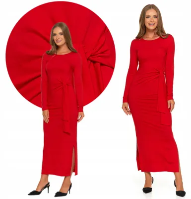 Immagine prodotto di Abito - Abito da donna taglia L - Abito midi rosso - Abito rosso - Abito a maniche lunghe
