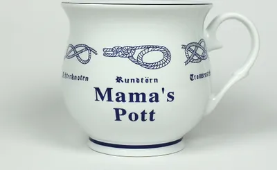 Produktbild von Mama´s Pott mit Seemannsknoten bauchig Kaffeebecher Kaffeetasse Kaffee Pott