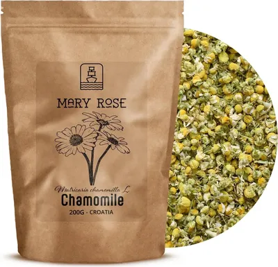 Produktbild von Mary Rose - Kamillenblüten Getrocknet 200g - 100% Reine Blütenköpfe - Wundervolles Aroma, Vielseitig für Aufgüsse, Speisen - Aus Kroatien