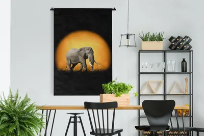 Produktbild von MuchoWow® Wandteppich Wandbehang Elefant - Sonne - Orange 120x180 cm Tapisserie Dekoration Wandtuch - Schlafzimmer - Dekorationen für das Haus