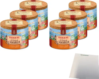 Produktbild von Le Saunier de Camargue Fleur de Sel mit Tomate Basilikum VPE (6x125g Dose) + usy Block