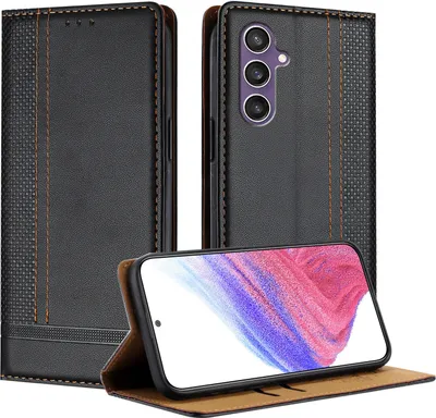 Image de Housse de téléphone portable pour Samsung Galaxy S23 FE Housse en cuir à rabat avec fonction de support Noir