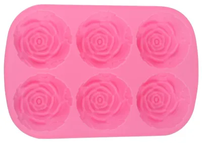 Produktbild von Roséförmige Silikon-Pudding-Schokoladenkuchenform mit 6 Mulden, mikrowellen- und gefriergeeignet, rosa