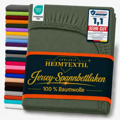 Produktbild von EXKLUSIV HEIMTEXTIL Jersey Spannbettlaken 140 x 200 cm Dunkelgrün 100% Baumwolle Bed-Sheet Bettlaken Spannbetttuch