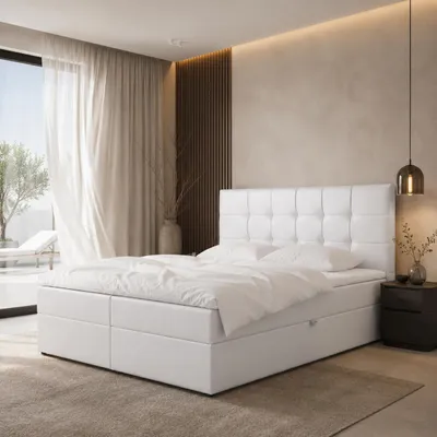 Produktbild von Boxspringbett LEO-180x200cm Bettkästen|Bonellmatratze|Topper|Doppelbett|Polsterbett|Kunstleder-Weiß