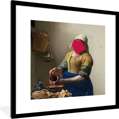 Produktbild von MuchoWow® MuchoWow® Gerahmtes Poster Das Milchmädchen - Vermeer - Kunst 40x40 cm - Poster mit zchwarzem Bilderrahmen - Poster - Plakat im Rahmen