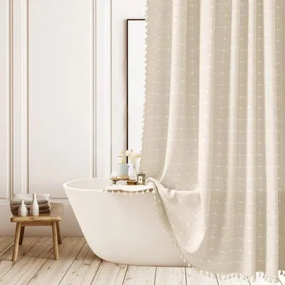 Produktbild von Beige Boho-Duschvorhang für eine neutrale Dusche
