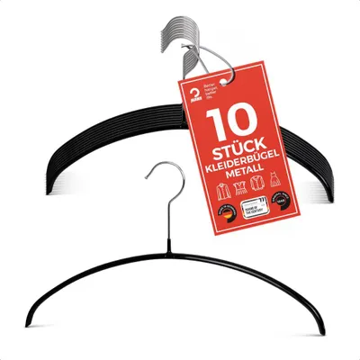 Produktbild von MAWA Kleiderbügel, 10er-Set, rutschfest, 36 cm, Schwarz, drehbar & langlebig