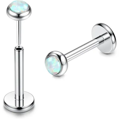Zdjęcie produktu dla Zestaw do piercingu labret, 2 sztuki, tytan G23, wkręt z opalem CZ, rozmiar 16G, długość 6mm/8mm