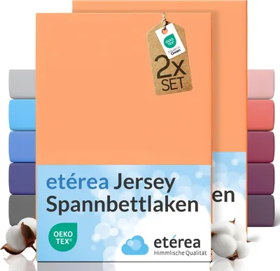 Zdjęcie produktu dla Prześcieradło z gumką étérea z dzianiny jersey, 2 sztuki – 80 x 160 cm – prześcieradło – 100% bawełna – brzoskwiniowe