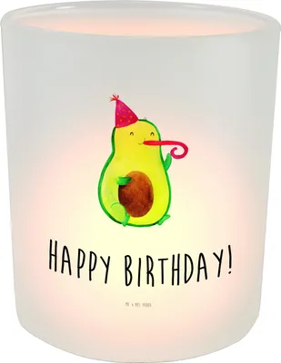 Produktbild von Mr. & Mrs. Panda Kerzenhalter Avocado Geburtstag - Transparent - Geschenk, Teelichthalter, glas, kerzenbehälter, Feier, Windlicht, Party, Garten, Happy Birthday