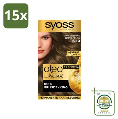 Productafbeelding van 15 x Syoss Oleo Intense 6-10 Permanente Haarkleuring - Donkerblond - Verpakking met 15 stuks