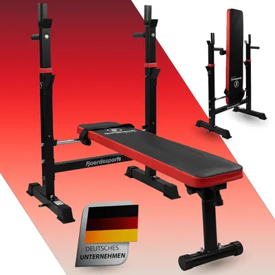 Produktbild von Fjoerdesports Hantelbank mit Ablage, Verstellbare Höhe & Klappbar, Schwerlast Gewichtheben, Heimtraining, Home Gym, Dip-Station, Fitnessstudio, Multifunktion Trainingsbank - Rot/Schwarz