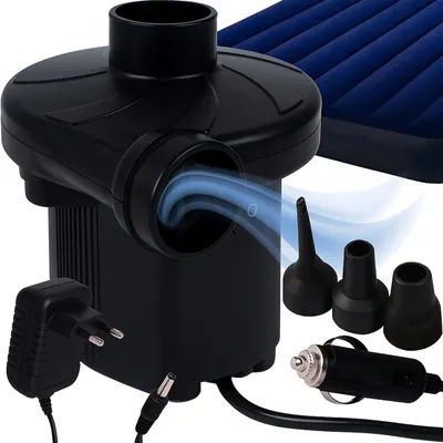 Zdjęcie produktu dla Pompka elektryczna do pompowania materacy dmuchanych 12V 230V do auta i domu 3 końcówki