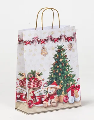 Produktbild von Papiertragetasche mit Kordel, "Weihnachten TEDDY", 24 + 10 x 31 cm, 50 Stück