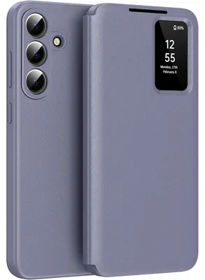 Obrázek produktu pro Kožené flipové pouzdro pro Samsung Galaxy A57, obal s funkcí Smart View okna a přihrádkou na karty Fialová