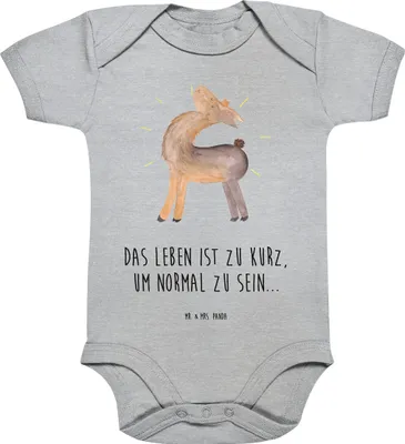 Produktbild von Mr. & Mrs. Panda Organic Babybody Lama Stolz 1. - 3. Monat - Heather Grey - Geschenk, babykleidung body, Freundin, overall baby, Familie, Lamas, kurzarm, Strampler, Beste